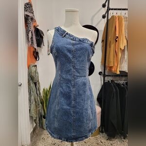Zara Denim One-Shoulder Dress